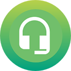 White headset icon on a green circle background